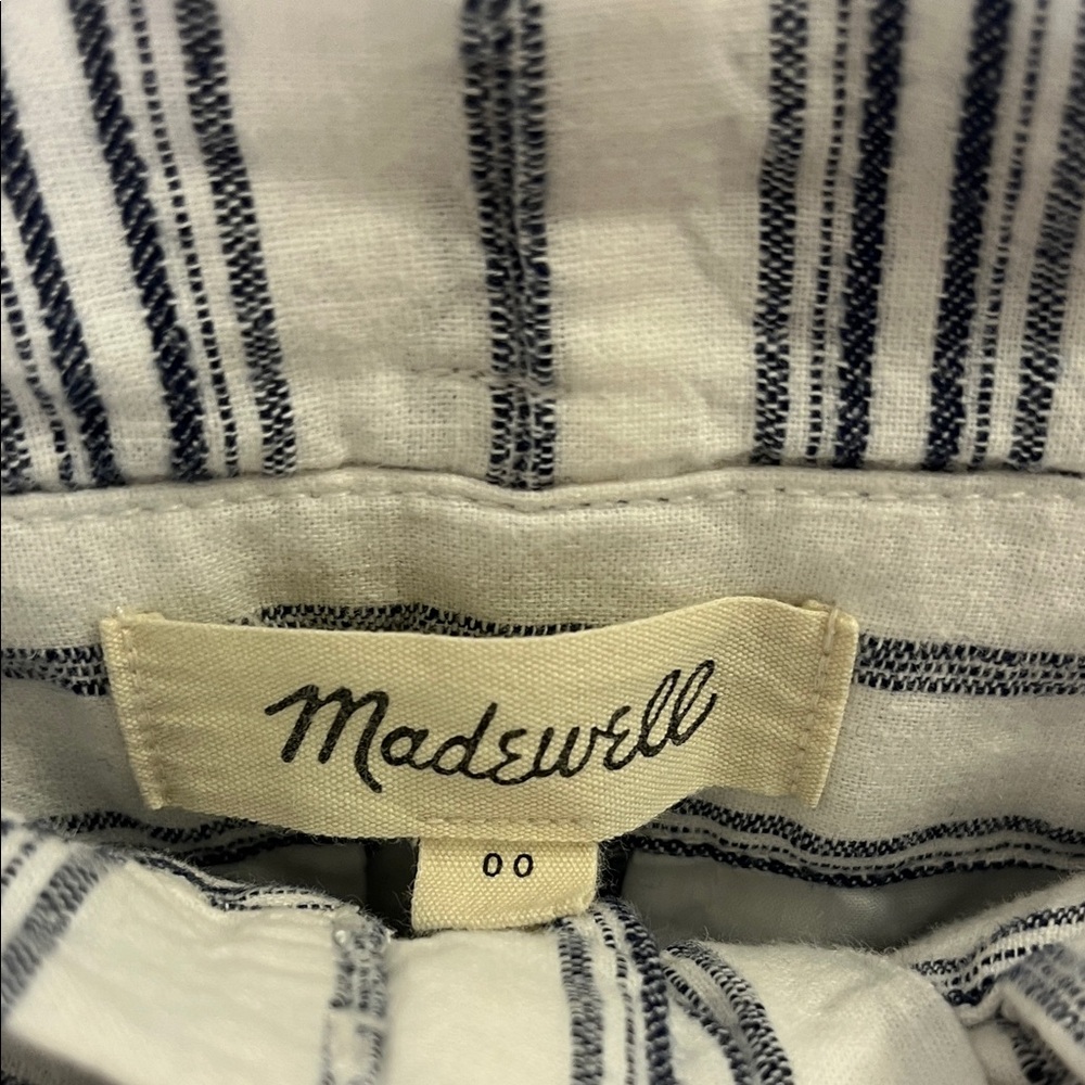 Madewell Linen Cotton Paperbag Pants in Navy & White Stripe size 00 - Picture 4 of 9